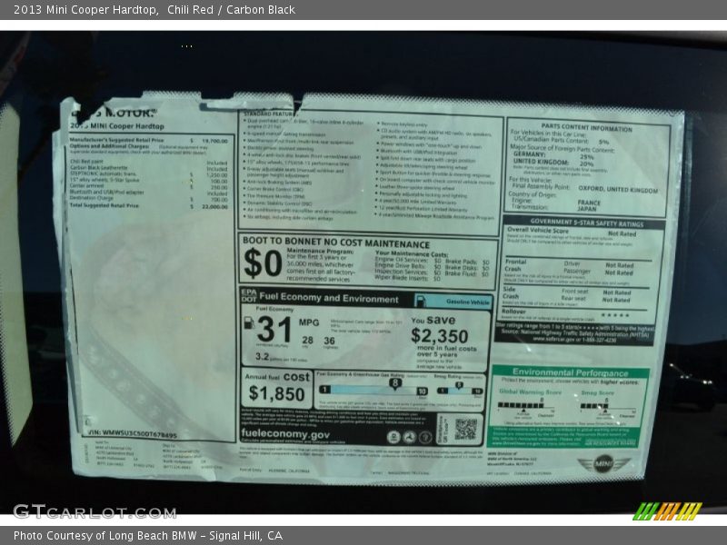 Chili Red / Carbon Black 2013 Mini Cooper Hardtop