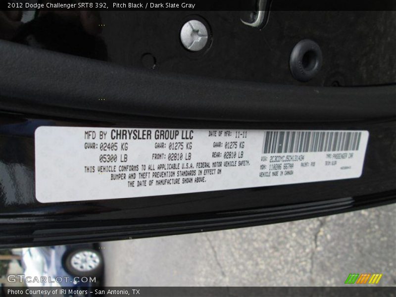 Pitch Black / Dark Slate Gray 2012 Dodge Challenger SRT8 392