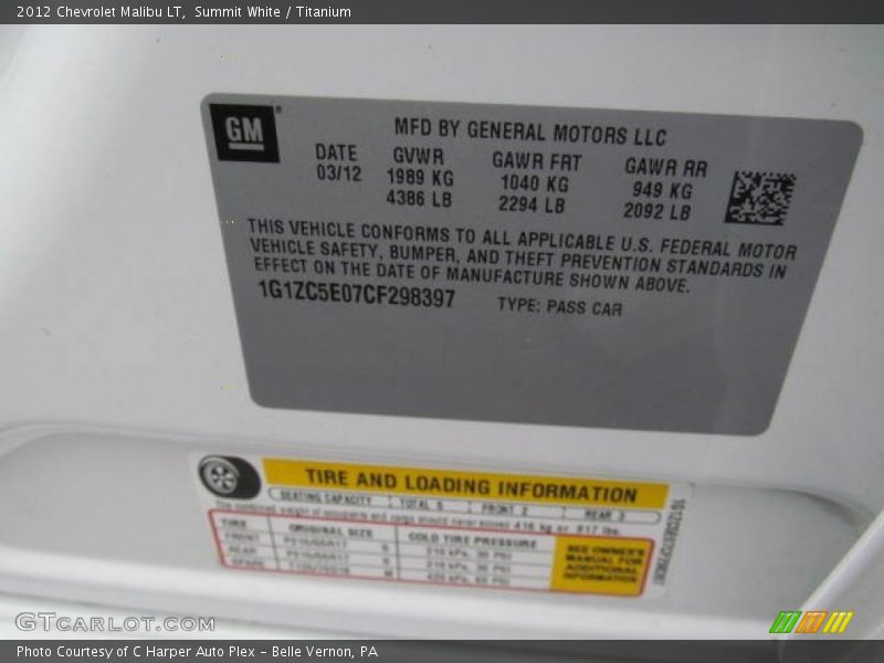 Summit White / Titanium 2012 Chevrolet Malibu LT