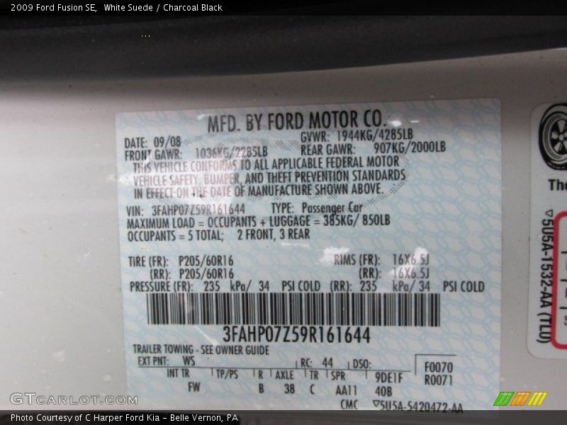 White Suede / Charcoal Black 2009 Ford Fusion SE