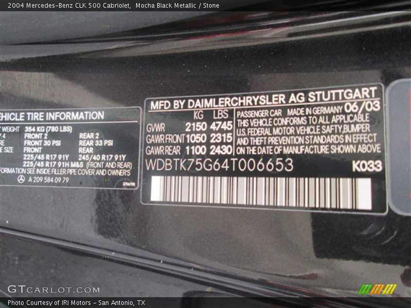 2004 CLK 500 Cabriolet Mocha Black Metallic Color Code 033
