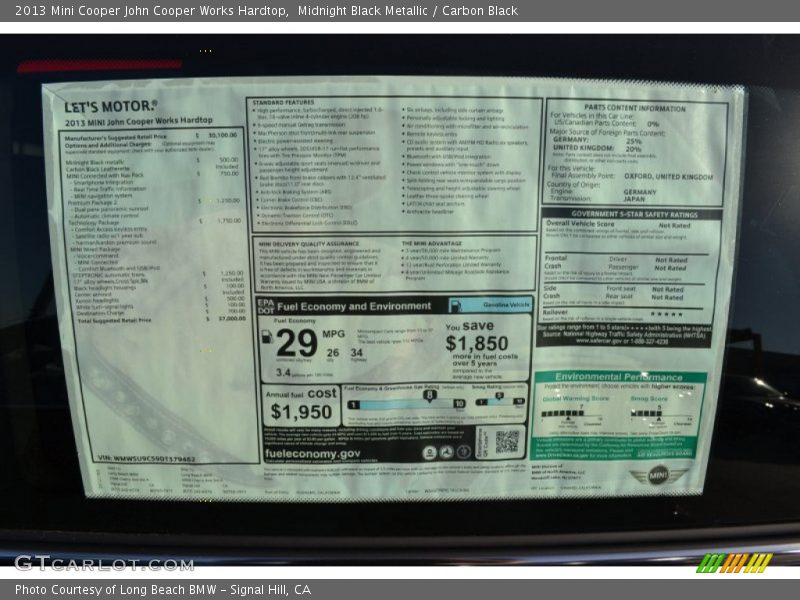 Midnight Black Metallic / Carbon Black 2013 Mini Cooper John Cooper Works Hardtop