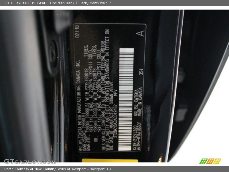 Obsidian Black / Black/Brown Walnut 2010 Lexus RX 350 AWD
