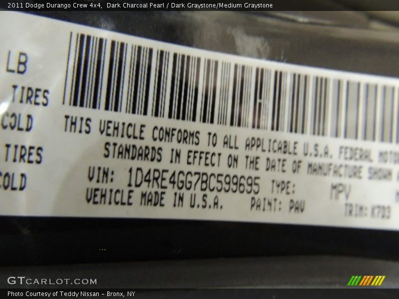 Dark Charcoal Pearl / Dark Graystone/Medium Graystone 2011 Dodge Durango Crew 4x4