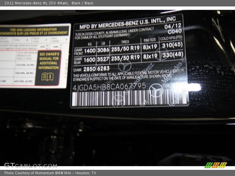 Black / Black 2012 Mercedes-Benz ML 350 4Matic