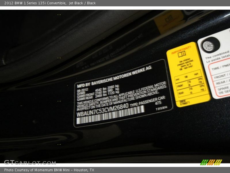 Jet Black / Black 2012 BMW 1 Series 135i Convertible