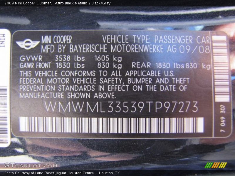 Astro Black Metallic / Black/Grey 2009 Mini Cooper Clubman