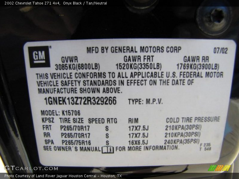 Onyx Black / Tan/Neutral 2002 Chevrolet Tahoe Z71 4x4