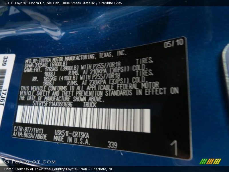 Blue Streak Metallic / Graphite Gray 2010 Toyota Tundra Double Cab