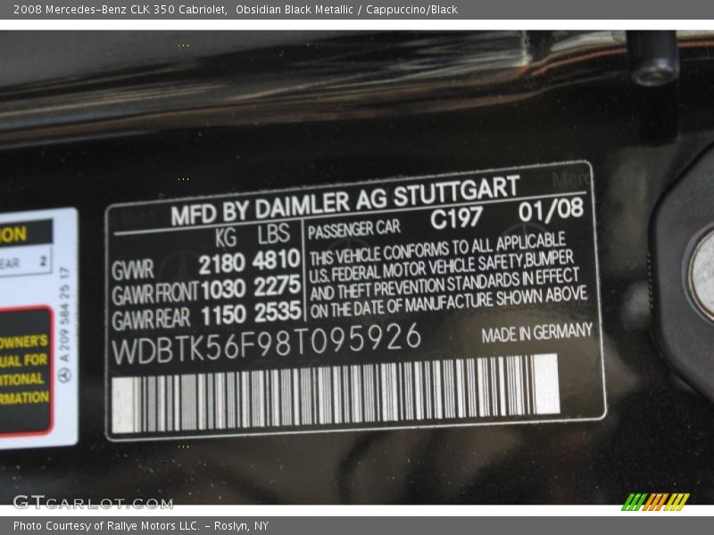 2008 CLK 350 Cabriolet Obsidian Black Metallic Color Code 197