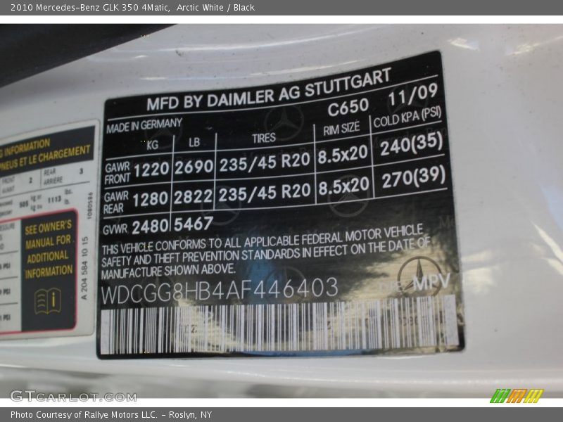 Arctic White / Black 2010 Mercedes-Benz GLK 350 4Matic