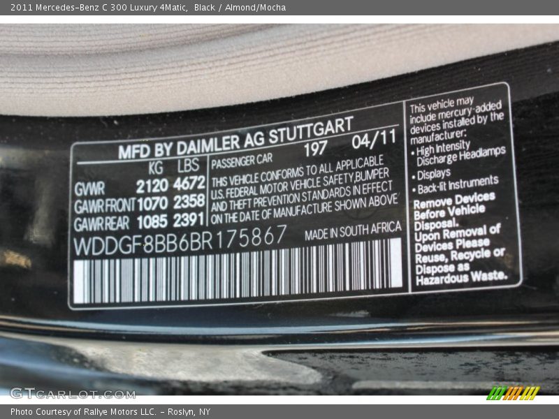 Black / Almond/Mocha 2011 Mercedes-Benz C 300 Luxury 4Matic