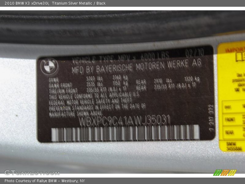 Titanium Silver Metallic / Black 2010 BMW X3 xDrive30i