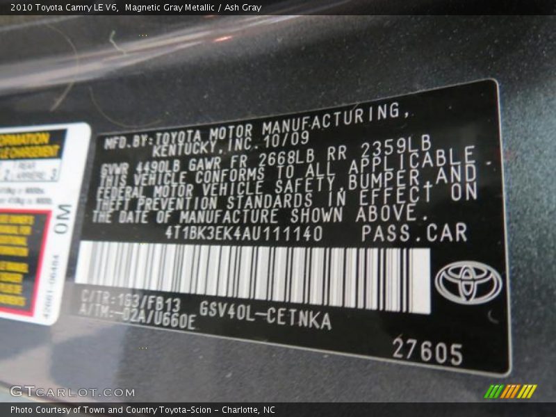 Magnetic Gray Metallic / Ash Gray 2010 Toyota Camry LE V6