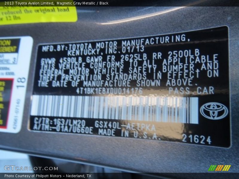 Magnetic Gray Metallic / Black 2013 Toyota Avalon Limited
