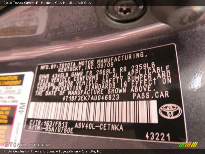 Magnetic Gray Metallic / Ash Gray 2010 Toyota Camry LE