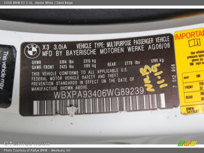 Alpine White / Sand Beige 2006 BMW X3 3.0i