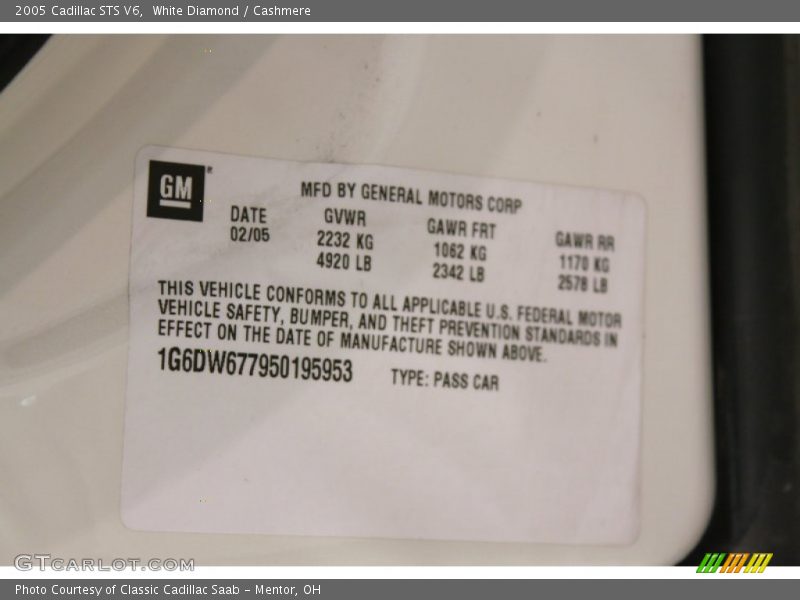 White Diamond / Cashmere 2005 Cadillac STS V6