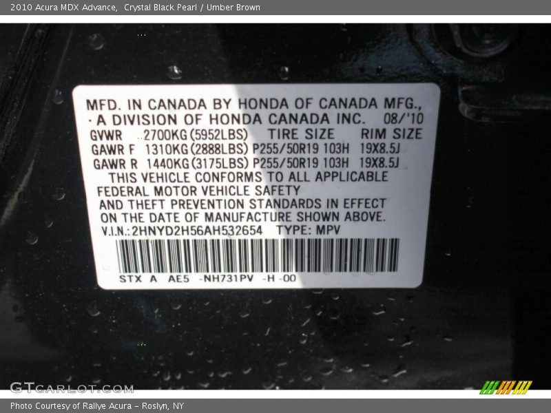 Crystal Black Pearl / Umber Brown 2010 Acura MDX Advance