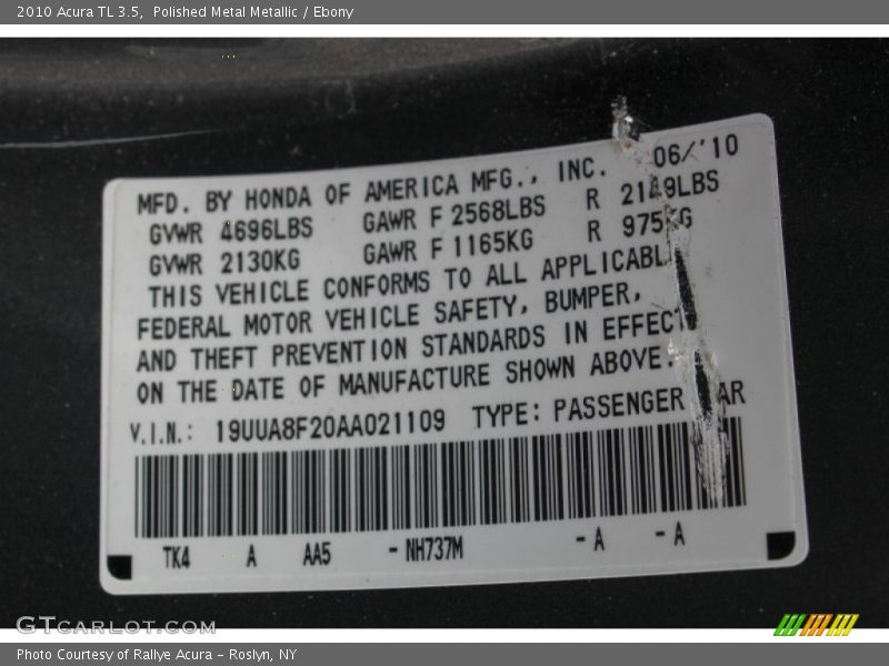 Polished Metal Metallic / Ebony 2010 Acura TL 3.5