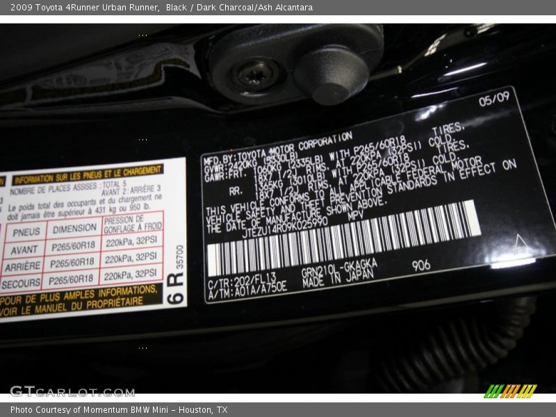 2009 4Runner Urban Runner Black Color Code 202