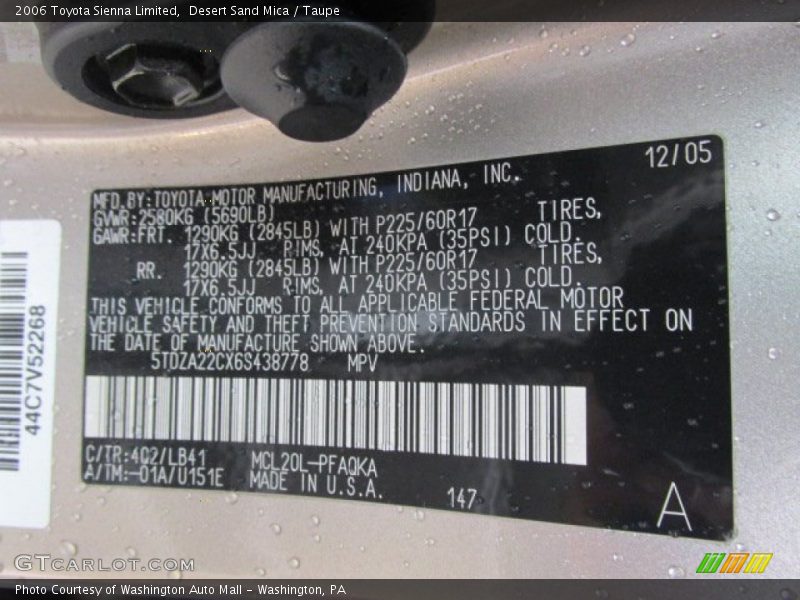 Desert Sand Mica / Taupe 2006 Toyota Sienna Limited