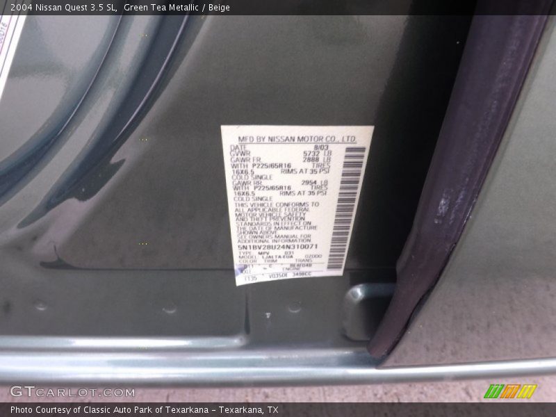 Green Tea Metallic / Beige 2004 Nissan Quest 3.5 SL