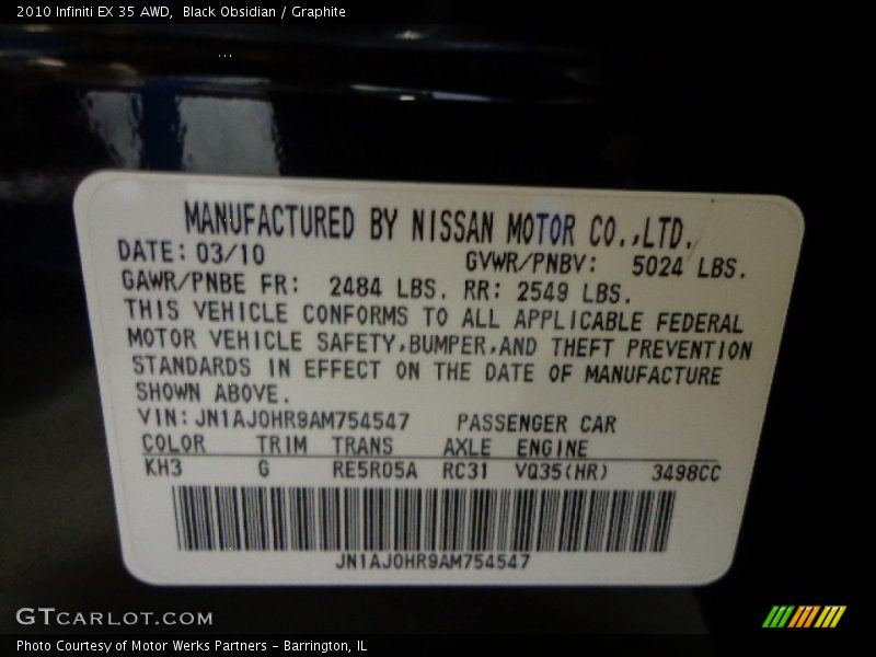 Black Obsidian / Graphite 2010 Infiniti EX 35 AWD