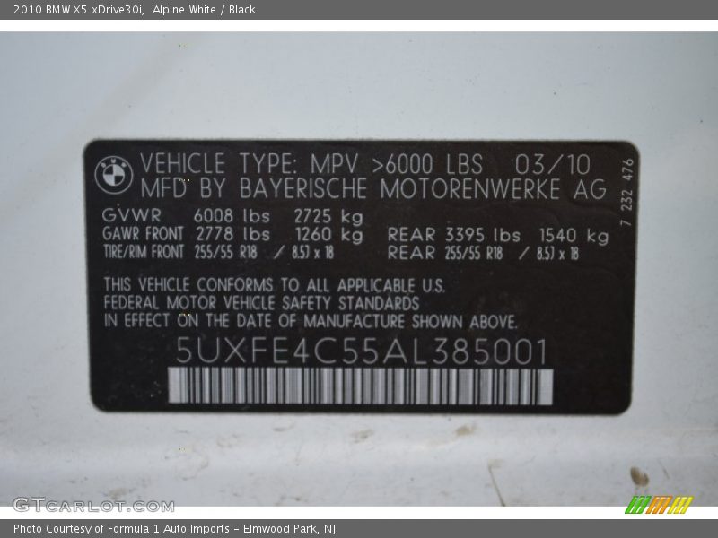 Alpine White / Black 2010 BMW X5 xDrive30i