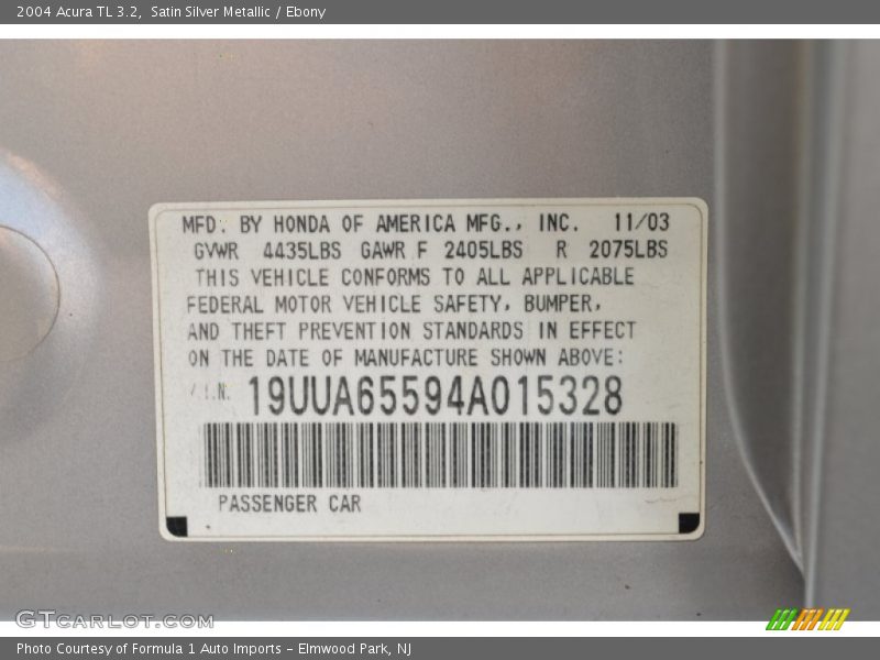 Satin Silver Metallic / Ebony 2004 Acura TL 3.2