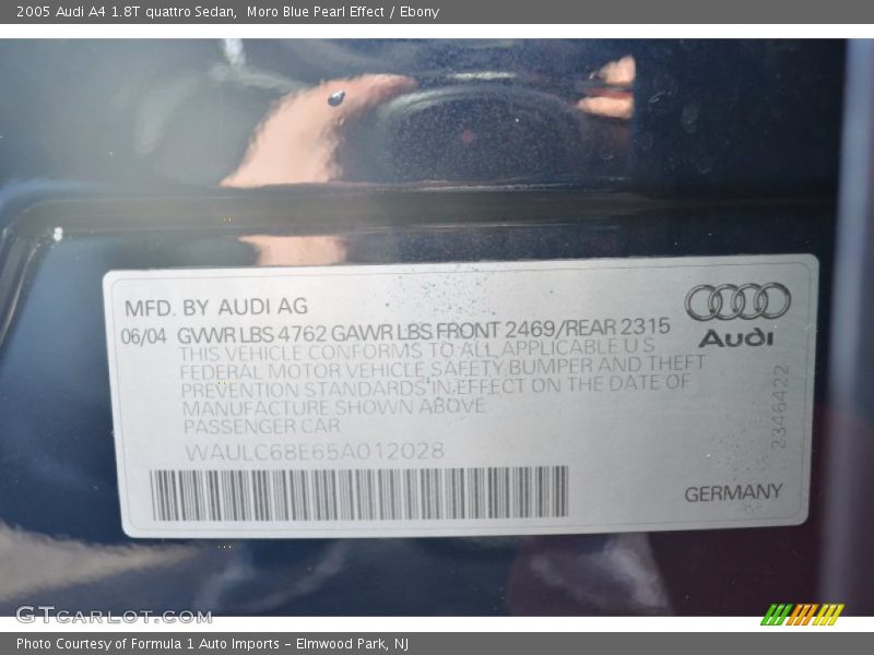 Moro Blue Pearl Effect / Ebony 2005 Audi A4 1.8T quattro Sedan