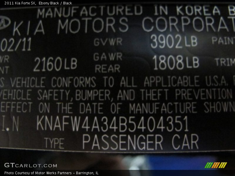 Ebony Black / Black 2011 Kia Forte SX
