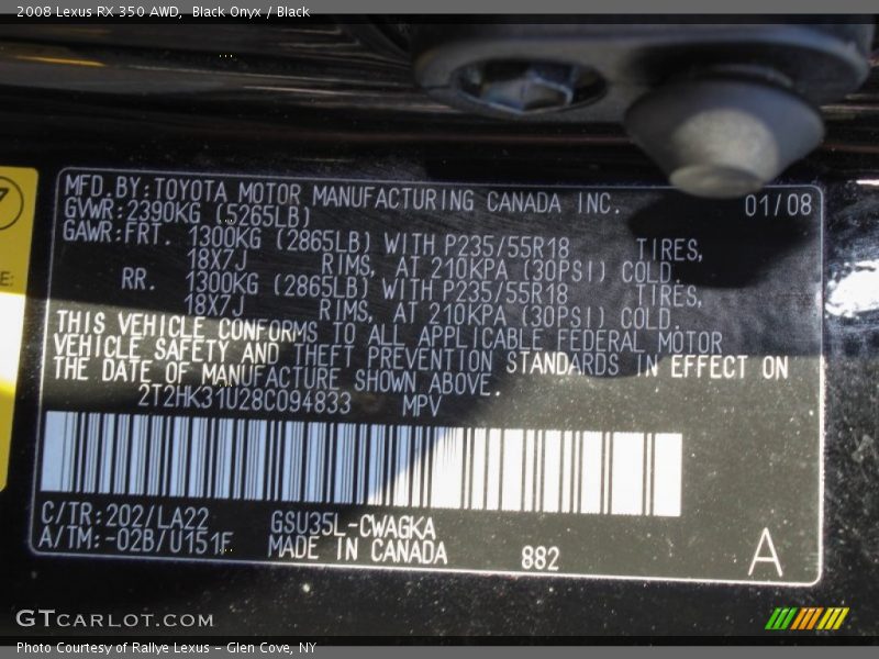 Black Onyx / Black 2008 Lexus RX 350 AWD