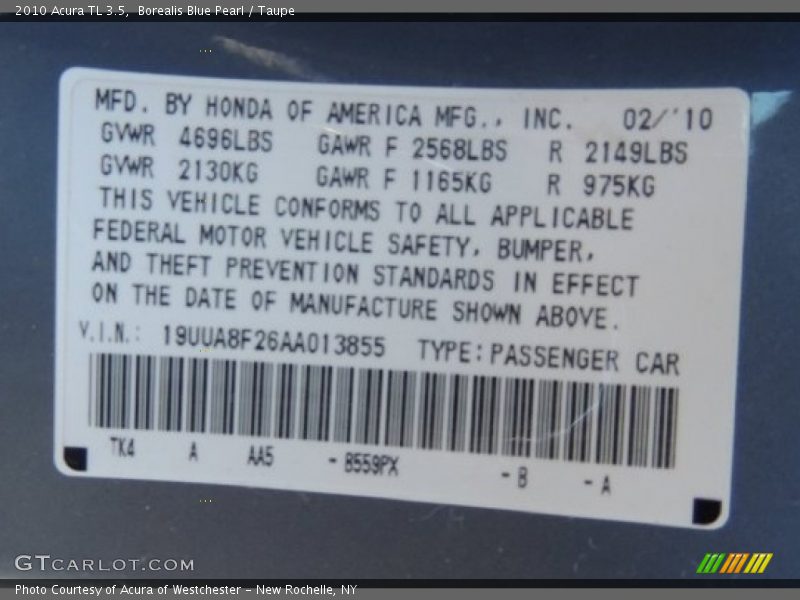 Borealis Blue Pearl / Taupe 2010 Acura TL 3.5