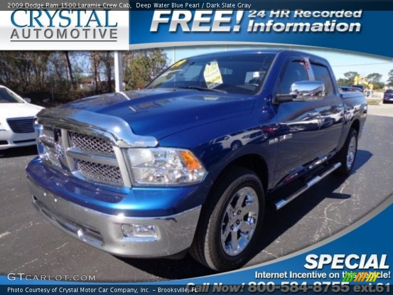 Deep Water Blue Pearl / Dark Slate Gray 2009 Dodge Ram 1500 Laramie Crew Cab