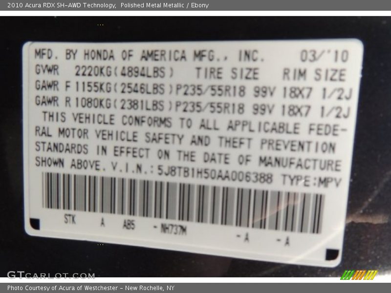 Polished Metal Metallic / Ebony 2010 Acura RDX SH-AWD Technology