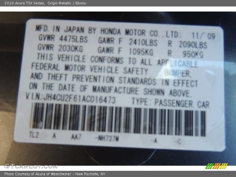 Grigio Metallic / Ebony 2010 Acura TSX Sedan