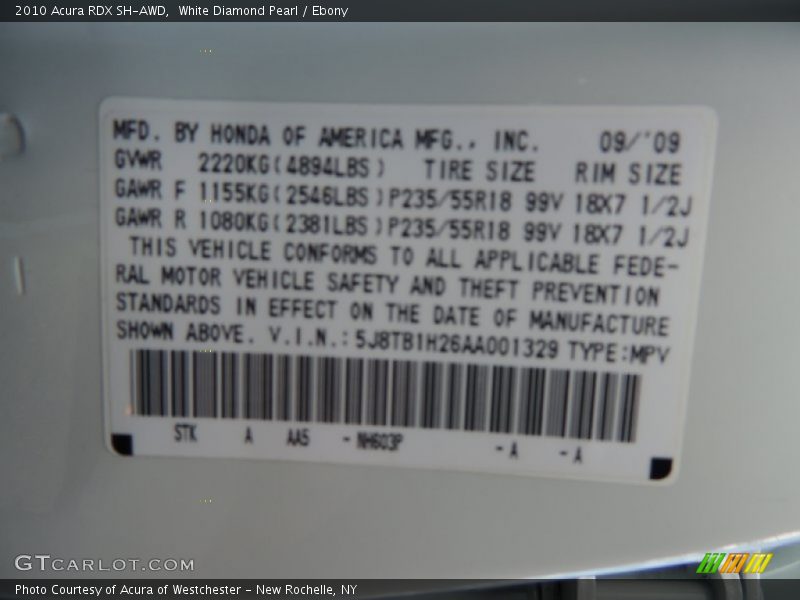White Diamond Pearl / Ebony 2010 Acura RDX SH-AWD