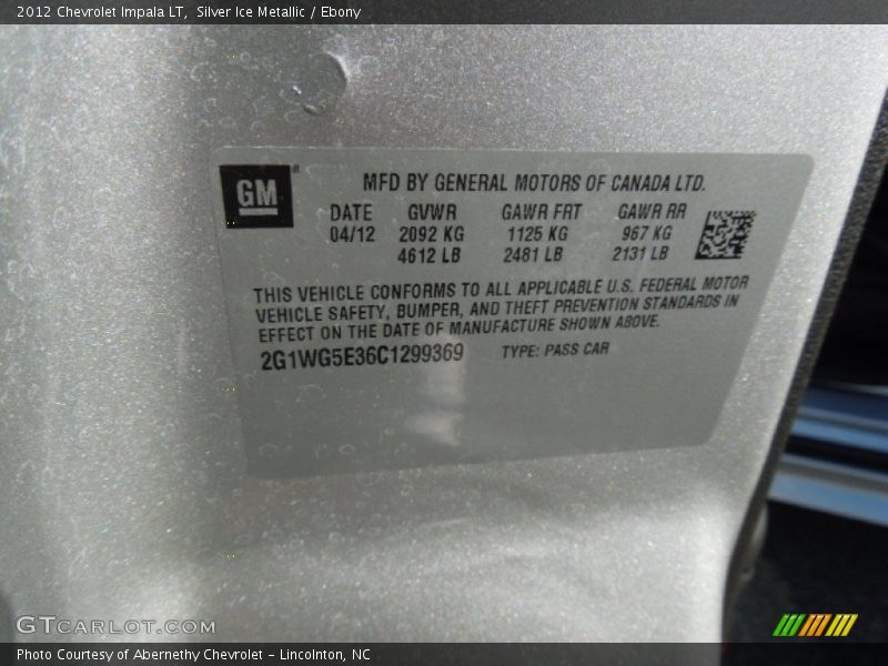 Silver Ice Metallic / Ebony 2012 Chevrolet Impala LT