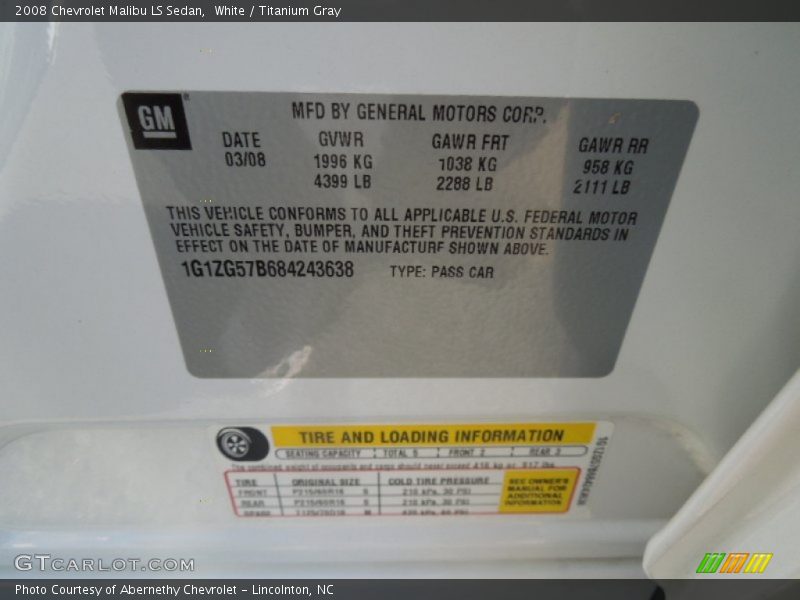 White / Titanium Gray 2008 Chevrolet Malibu LS Sedan