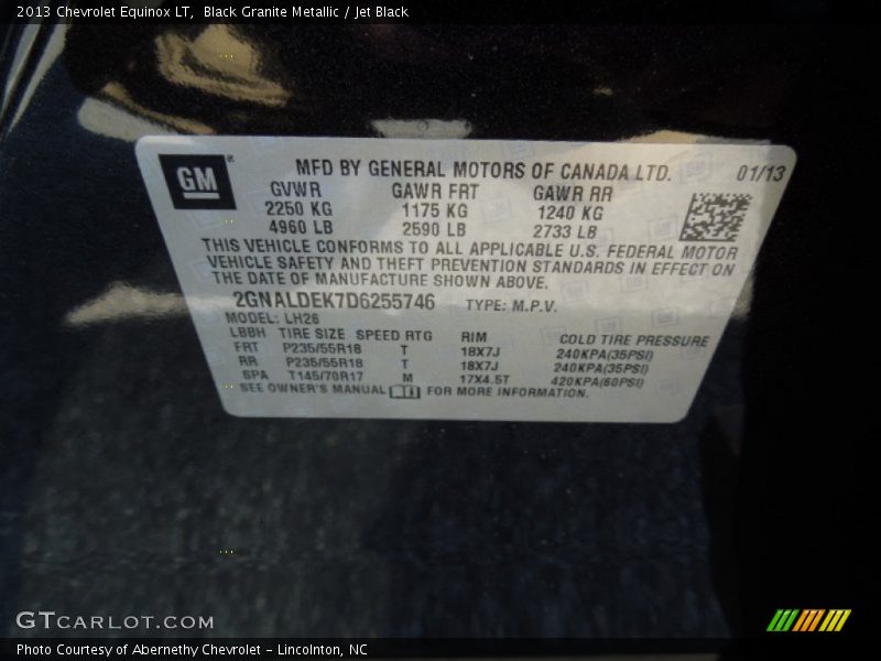 Black Granite Metallic / Jet Black 2013 Chevrolet Equinox LT