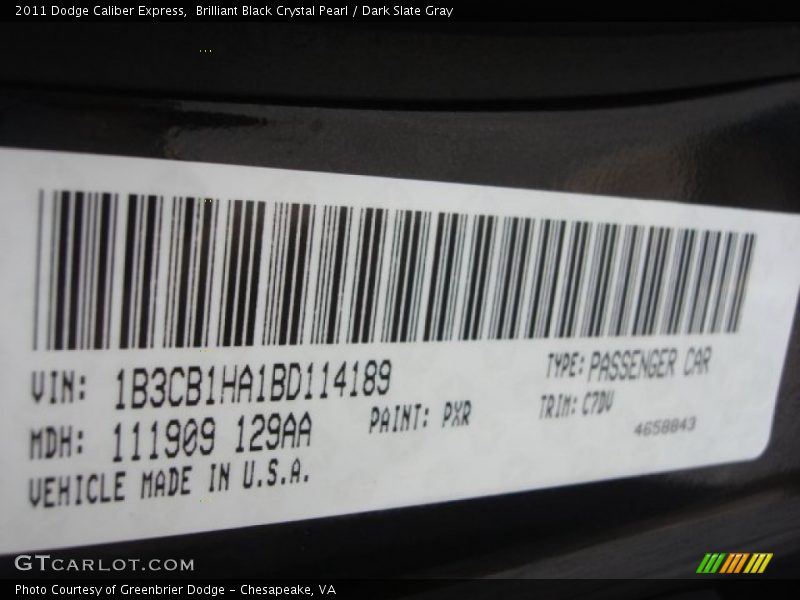 Brilliant Black Crystal Pearl / Dark Slate Gray 2011 Dodge Caliber Express