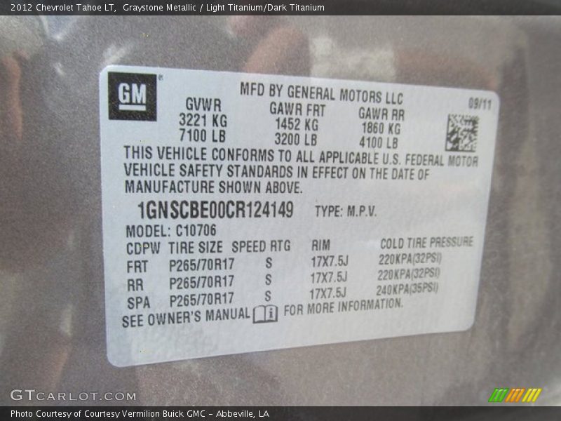 Graystone Metallic / Light Titanium/Dark Titanium 2012 Chevrolet Tahoe LT