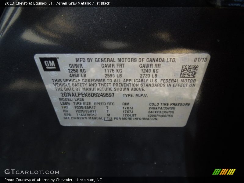 Ashen Gray Metallic / Jet Black 2013 Chevrolet Equinox LT