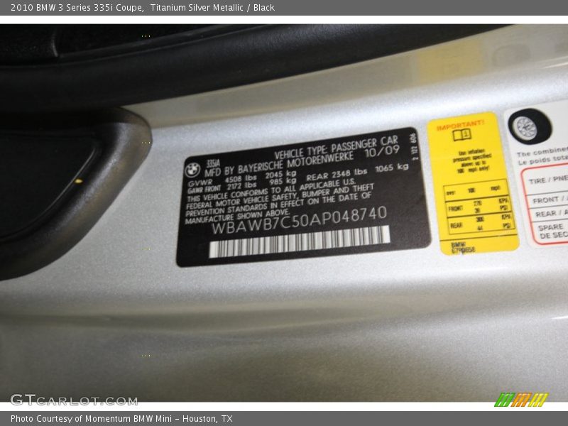 Titanium Silver Metallic / Black 2010 BMW 3 Series 335i Coupe