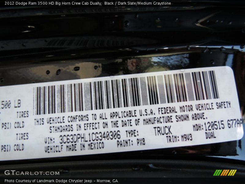 2012 Ram 3500 HD Big Horn Crew Cab Dually Black Color Code PX8