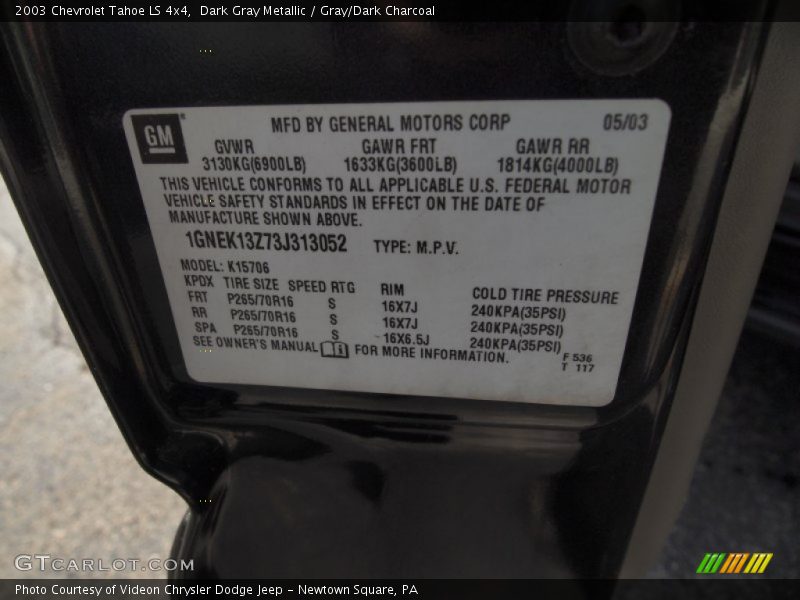 Dark Gray Metallic / Gray/Dark Charcoal 2003 Chevrolet Tahoe LS 4x4