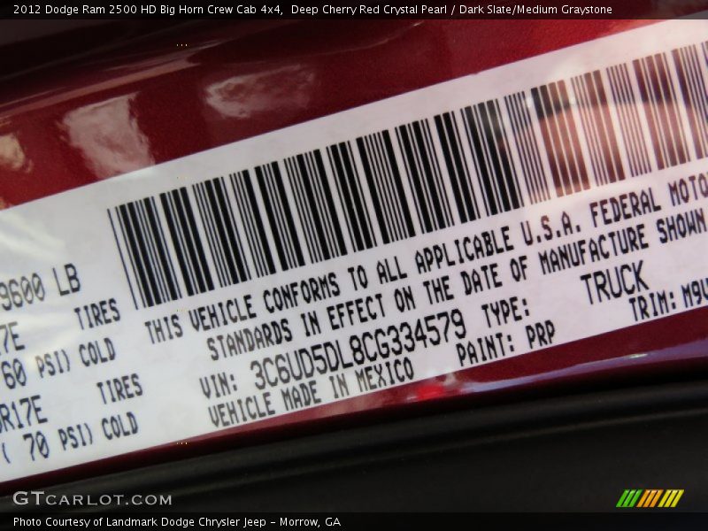 Deep Cherry Red Crystal Pearl / Dark Slate/Medium Graystone 2012 Dodge Ram 2500 HD Big Horn Crew Cab 4x4