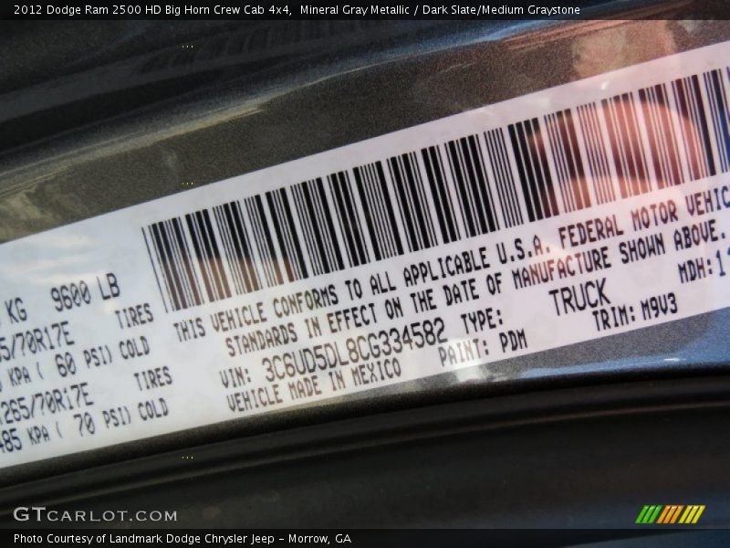 Mineral Gray Metallic / Dark Slate/Medium Graystone 2012 Dodge Ram 2500 HD Big Horn Crew Cab 4x4