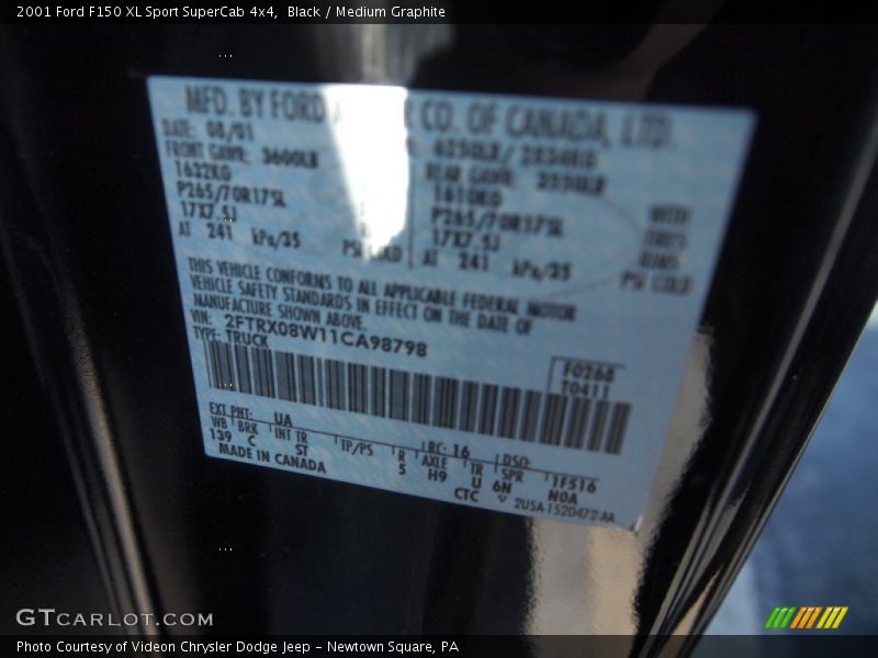 2001 F150 XL Sport SuperCab 4x4 Black Color Code UA